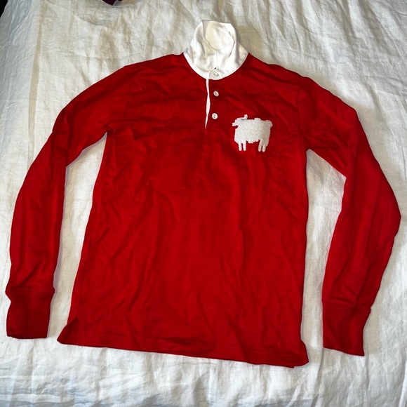 Warm & Wonderful Cropped Sheep Rugby Polo Top in Diana Red - Picture 4 of 13